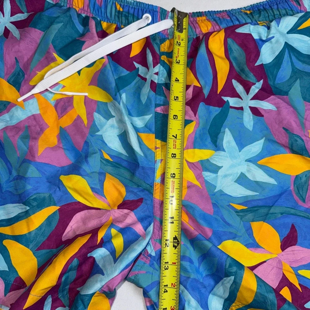 Mott50 Mens Tropical Floral Swim Trunks Blue Yellow 5.5 Inch Inseam Large‎